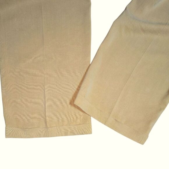 Bugatchi VTG Golden Khaki Silk & Linen Pleated Front Cuffed Trousers Size 40X32 - Picture 7 of 10